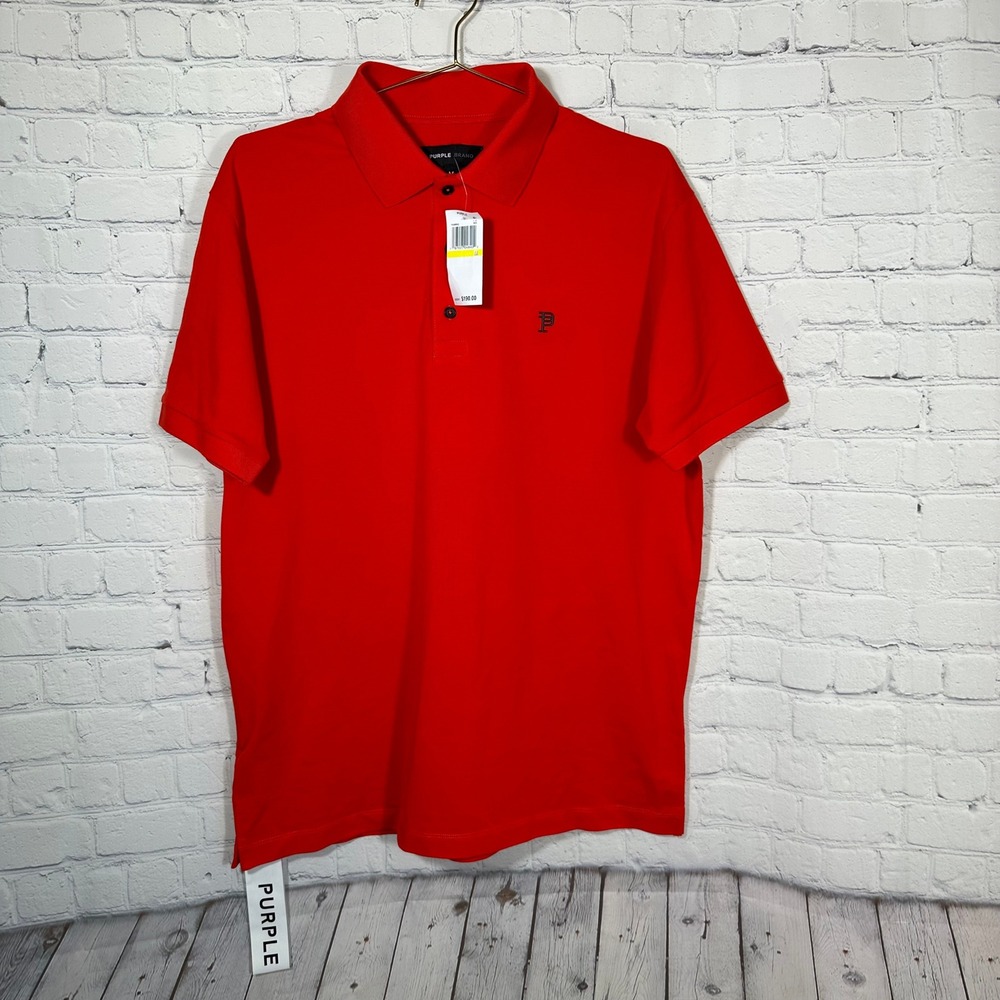 NEW Purple Brand Mens Piqué Polo Shirt Red Short Sleeve P125-MPRP423 Size M
